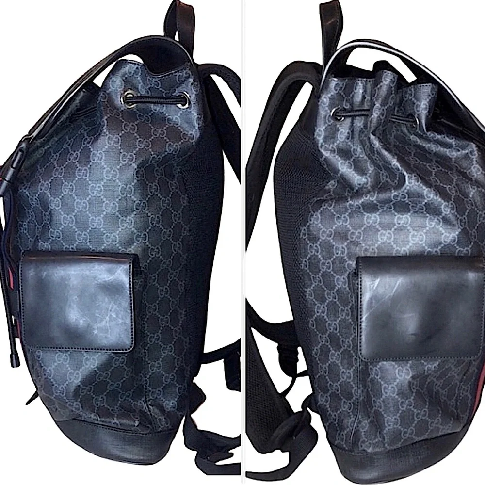 GUCCI GG SUPREME Soft Sided Coated Canvas Leather Black and Grey Backpack COA